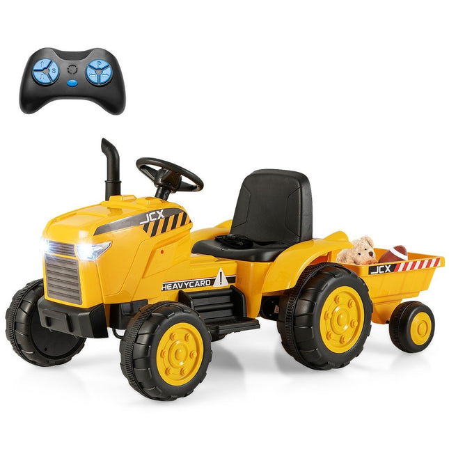 2 in 1 Children's Electric Tractor with Trailer &amp; Remote Control Electric Toy Car-Yellow