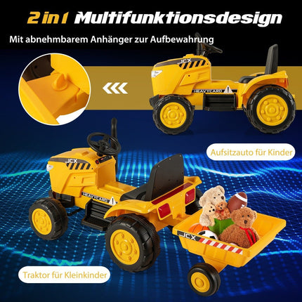 2 in 1 Children's Electric Tractor with Trailer &amp; Remote Control Electric Toy Car-Yellow