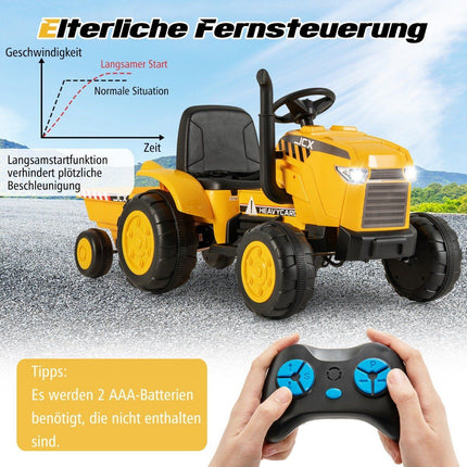 2 in 1 Children's Electric Tractor with Trailer &amp; Remote Control Electric Toy Car-Yellow