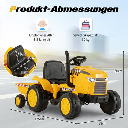 2 in 1 Children's Electric Tractor with Trailer &amp; Remote Control Electric Toy Car-Yellow