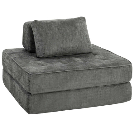 2-in-1 Convertible Chenille Floor Chair to Single Bed, Grey
