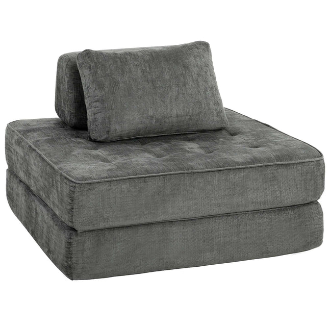 2-in-1 Convertible Chenille Floor Chair to Single Bed, Grey