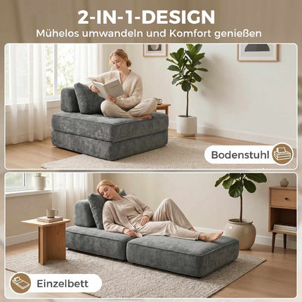 2-in-1 Convertible Chenille Floor Chair to Single Bed, Grey