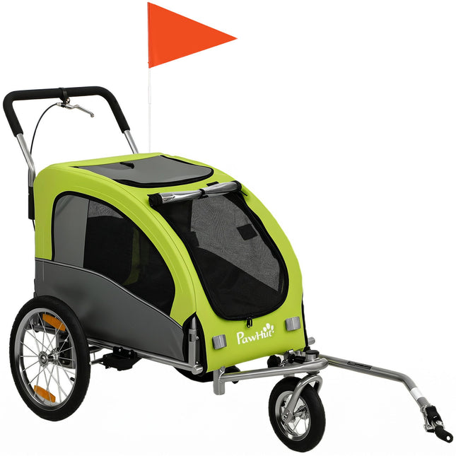 2-in-1 Dog Bike Trailer Stroller, Foldable, 20 kg – Green