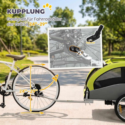 2-in-1 Dog Bike Trailer Stroller, Foldable, 20 kg – Green
