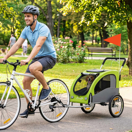 2-in-1 Dog Bike Trailer Stroller, Foldable, 20 kg – Green