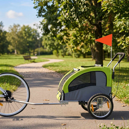 2-in-1 Dog Bike Trailer Stroller, Foldable, 20 kg – Green