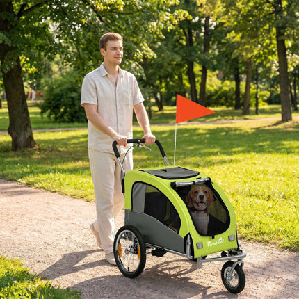 2-in-1 Dog Bike Trailer Stroller, Foldable, 20 kg – Green