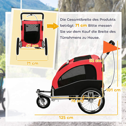 2-in-1 Dog Bike Trailer Stroller, Foldable, Up To 20 kg