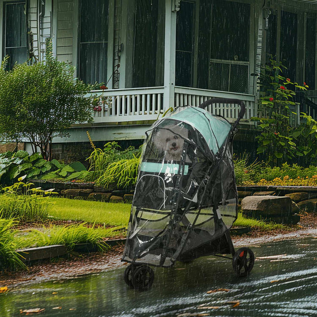 Collapsible pet stroller with rain cover for small dogs and cats