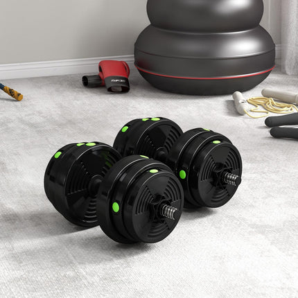 2-in-1 Dumbbell Set, Adjustable 25 kg, Non-Slip, Black/Green