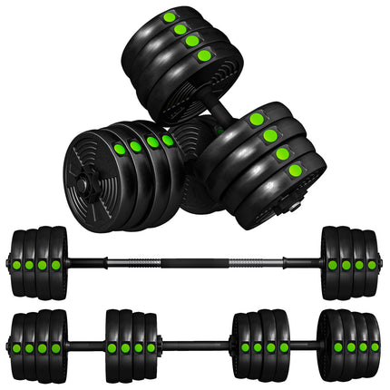 2-in-1 Dumbbell Set, Adjustable 30 kg, Non-Slip, Black/Green