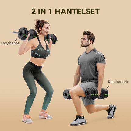 2-in-1 Dumbbell Set, Adjustable 30 kg, Non-Slip, Black/Green