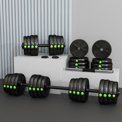 2-in-1 Dumbbell Set, Adjustable 30 kg, Non-Slip, Black/Green