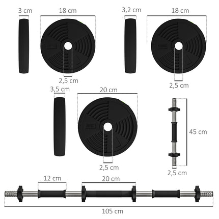2-in-1 Dumbbell Set, Barbell & Dumbbell, 20 kg, Non-Slip