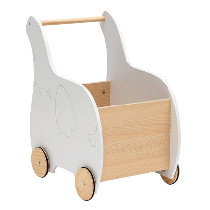 2 in 1 Elephant Shape Wooden Baby Walker with Large Toy Box White