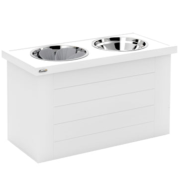 Adjustable elevated feeding station with 2 stainless steel bowls
