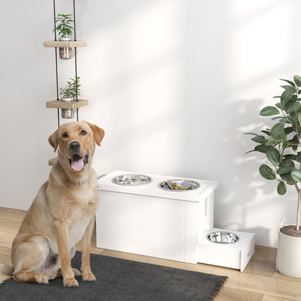 Adjustable elevated feeding station with 2 stainless steel bowls
