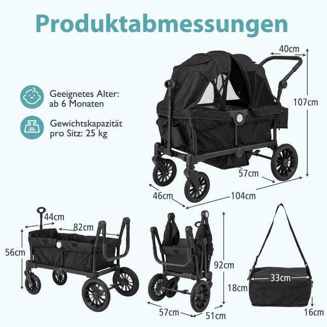 2-in-1 opvouwbare duowandelwagen met verstelbare handgreep, zwart