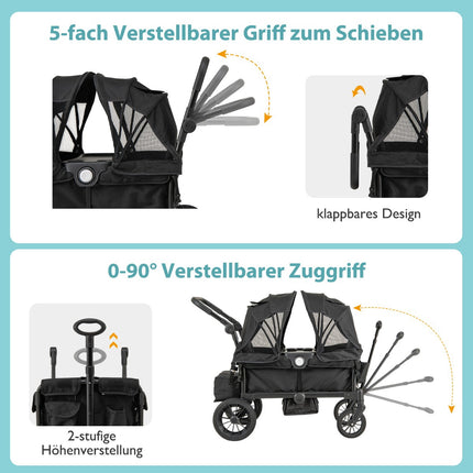 2-in-1 Foldable Double Stroller with Adjustable Handle, Black