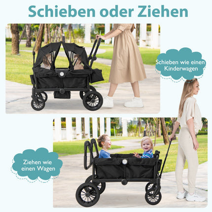 2-in-1 Foldable Double Stroller with Adjustable Handle, Black