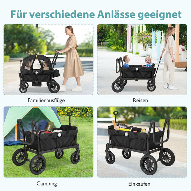 2-in-1 opvouwbare duowandelwagen met verstelbare handgreep, zwart
