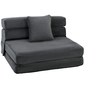 2-in-1 Foldable Floor Chair Bed, Cord Fabric, Dark Grey