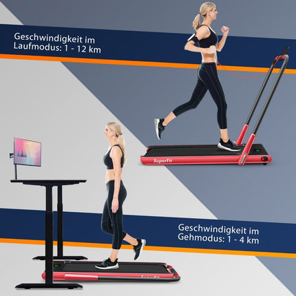 2-in-1 Foldable Treadmill with APP & Remote Control Mobile Phone Holder Compact Home Treadmill Red