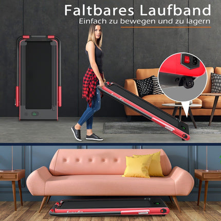 2-in-1 Foldable Treadmill with APP & Remote Control Mobile Phone Holder Compact Home Treadmill Red