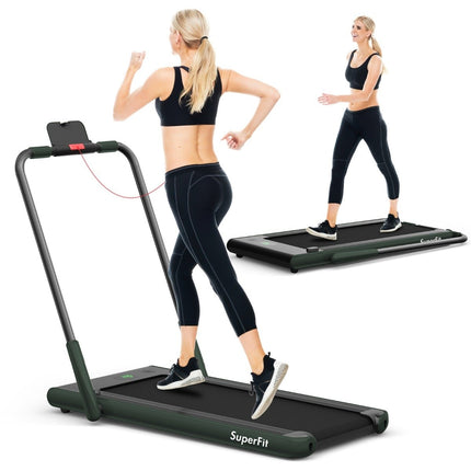 2-in-1 Foldable Treadmill with APP & Remote Control Mobile Phone Holder LED Display and Speaker Green