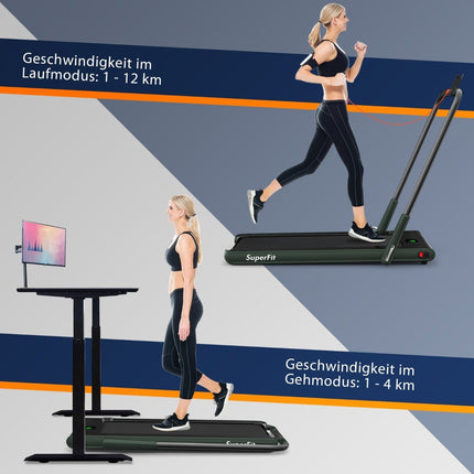 2-in-1 Foldable Treadmill with APP & Remote Control Mobile Phone Holder LED Display and Speaker Green
