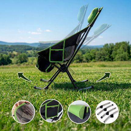 2-in-1 Folding Camping Rocking Chair with Pocket & Cushion
