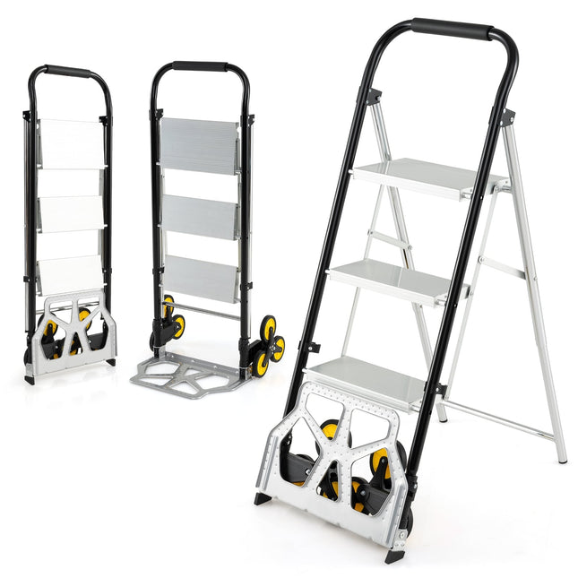 2-in-1 Folding Cart & Ladder, Aluminum, 3-Step, 250kg Capacity