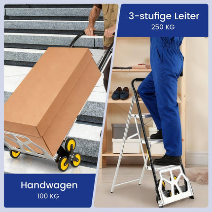 2-in-1 Folding Cart & Ladder, Aluminum, 3-Step, 250kg Capacity