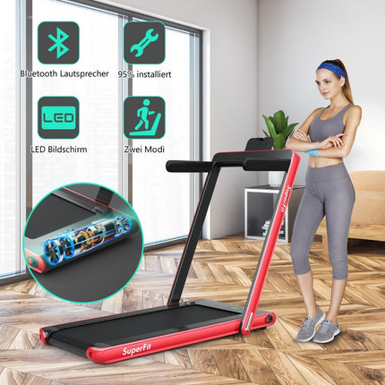 2 in 1 Folding Treadmill 2.25 HP Portable Electric Treadmill Red