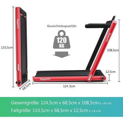 2 in 1 Folding Treadmill 2.25 HP Portable Electric Treadmill Red