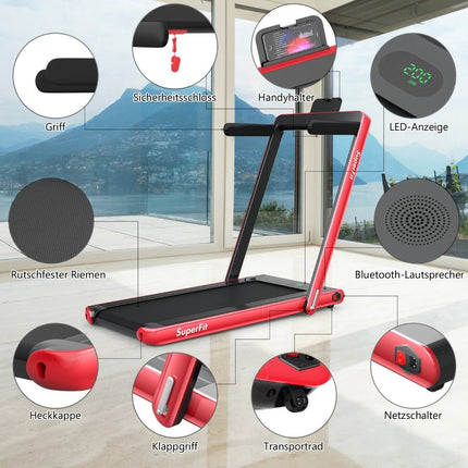 2 in 1 Folding Treadmill 2.25 HP Portable Electric Treadmill Red