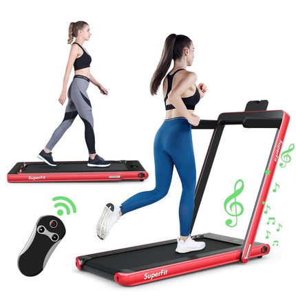 2 in 1 Folding Treadmill 2.25 HP Portable Electric Treadmill Red