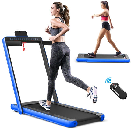 2-in-1 Folding Treadmill with Dual LED Display, Blue