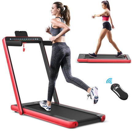 2-in-1 Folding Treadmill with Dual LED Display, Red