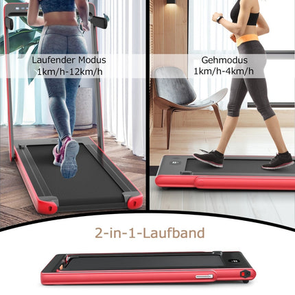 2-in-1 Folding Treadmill with Dual LED Display, Red