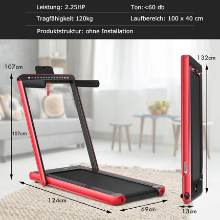 2-in-1 Folding Treadmill with Dual LED Display, Red