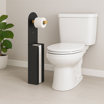 2-in-1 Freestanding Toilet Roll Holder, Bamboo & Metal