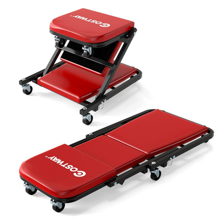 2-in-1 Garage Creeper with Padded Seat, 150kg Capacity