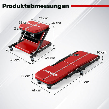 2-in-1 Garage Creeper with Padded Seat, 150kg Capacity