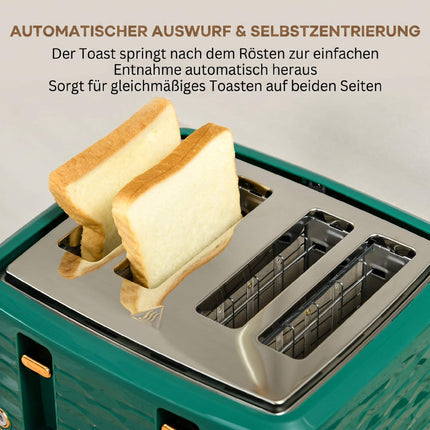 2-in-1 Green Toaster & Kettle Set, 7 Browning Levels