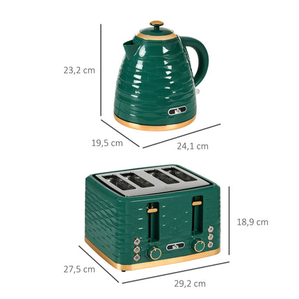 2-in-1 Green Toaster & Kettle Set, 7 Browning Levels