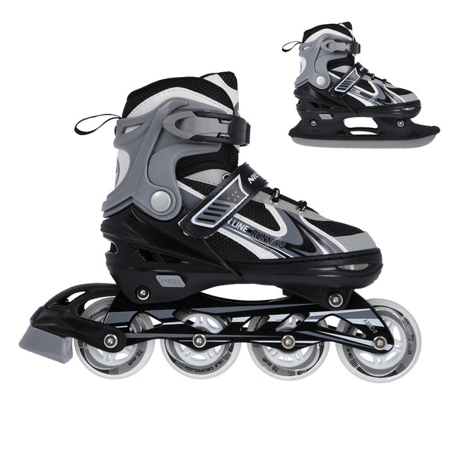 2-in-1 Grey Inline & Ice Skates, Size M (34-38)
