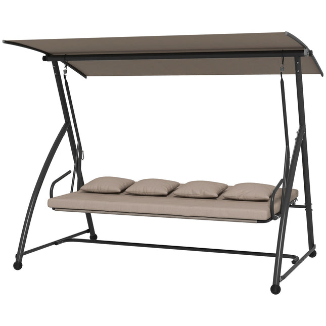 3-seat garden swing in steel with adjustable canopy, light brown
