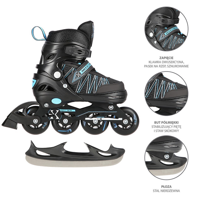 2-in-1 Inline & Ice Skates, Black/Blue, Size M (35-38)